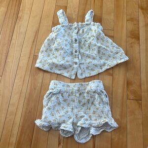 Rabbit & Bear Organic Cotton Matching Set 3T Lemons Ruffle Tank Shorts